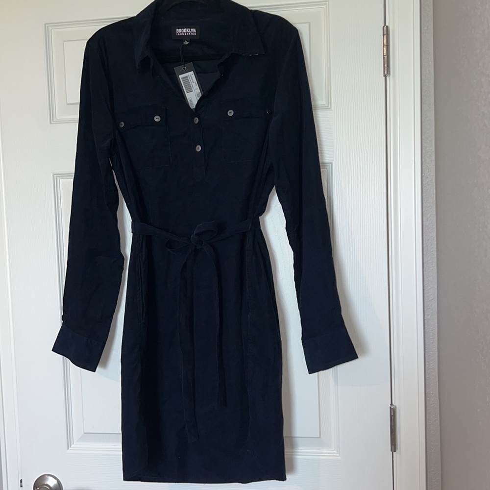 NWT Brooklyn Industries Navy Cedar Shirtdress Outer-space 100% Cotton Size Large - Picture 2 of 15